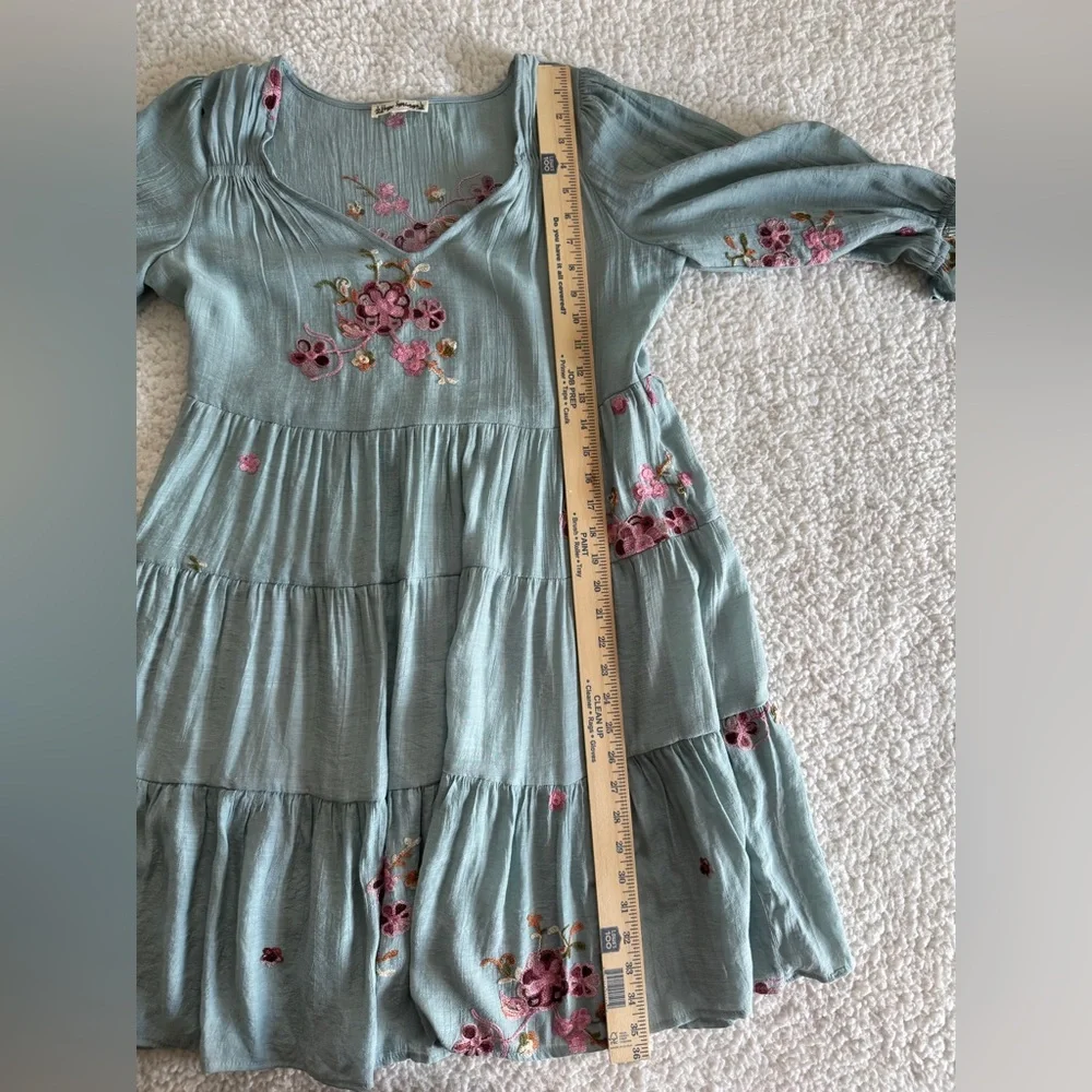 Hope Springs Floral‎ Embroidered Blue Dress Medium Boho Chic! Cottagecore - Picture 8 of 9